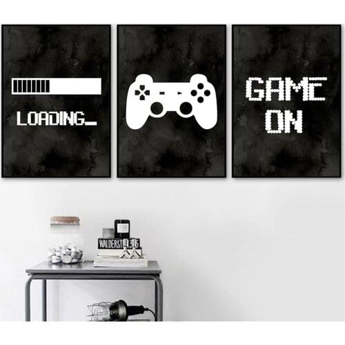 Gaming Minimalist Black Marble Wall Art Poster Boys Room Art Print Video Game Loading Canvas Painting Pictures Playroom Decor
