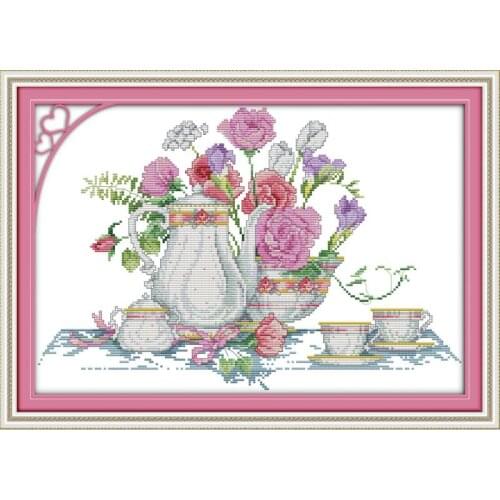 Joy Sunday Pink Rose Table Counted Cross Stitch Kits 11&14CT DIY Cross Stitch Embroidery Needlework for Home Decor Handmade Gift