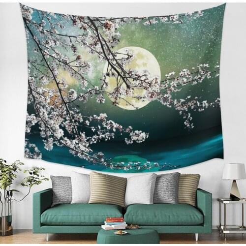 Beautiful Pink Cherry Blossoms Under The Moon Wall Tapestry Cover Beach Towel Picnic Yoga Mat Home Decoration