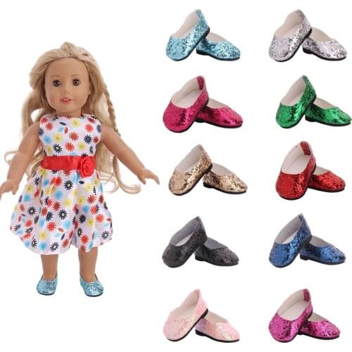 Doll Shoes 7 Cm Sequin Shoes Boots For 18 Inch American&43 CM Reborn Baby New Born Doll ,Girls Russia DIY Gifts Toys