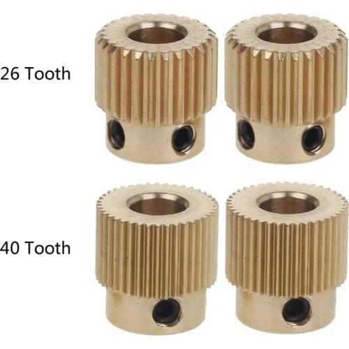2Pcs Mk7 MK8 Extrusion Gear 26/40 Tooth Teeth Brass Drive Gear Feeding Gear Extrusion Wheel for anet Ender CR-10 3D Printer Extr
