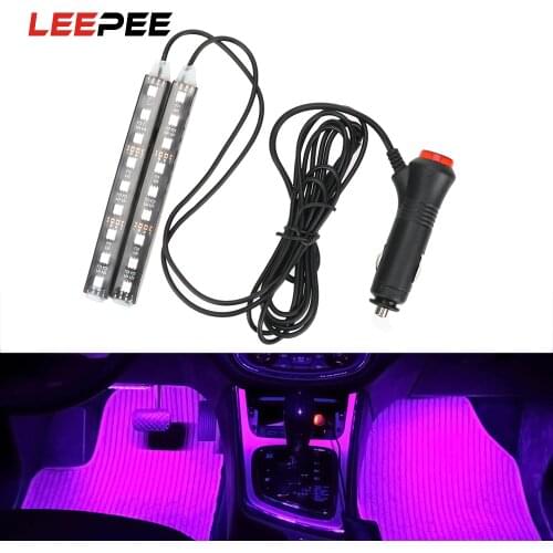 LEEPEE 2 Piece Car LED Dash Floor Foot Strip Light Cigarette Lighter Adapter Interior Decorative Lamp Atmosphere Lamps