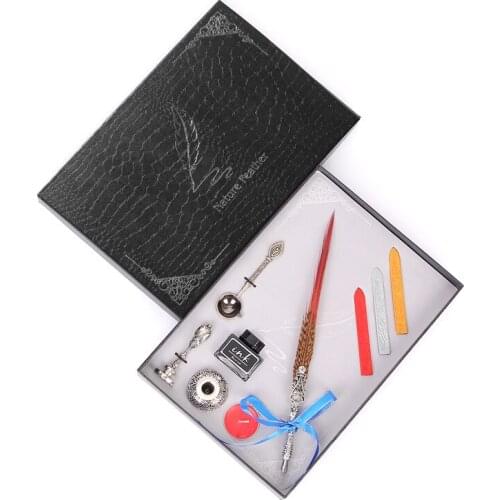 Personality DIY Birthday Gift Peacock Feather Pen Retro Wedding Stationery Gift Signature Pen Set With Fire Retardant Coating Wa