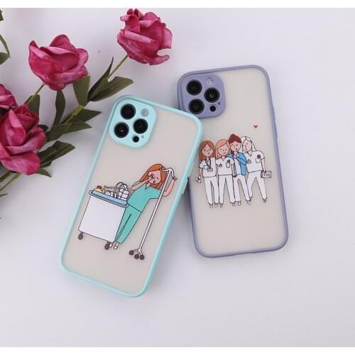 Cartoons Doctor Nurse Matte Shockproof Phone Case For iPhone 11 12 Pro Max XR XS X 8 7 Plus Camera Lend Protection Phone Coque