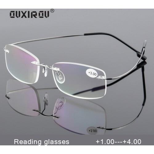 Fashion Rimless Reading Glasses Man Woman Memory Titanium Presbyopic Eyeglasses +1.0 +1.5 +2.0 +2.5 +3.0 +3.5 +4.0 s0-2