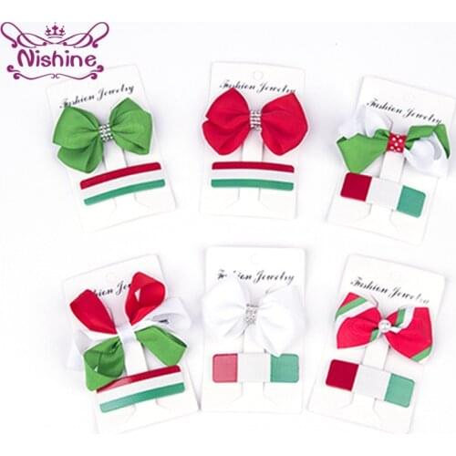 2pcs/set Fashion Handmade Bowknot Baby Girls Bangs Hairpins Grosgrain Ribbon Bows Hair Clips Children Headwear Christmas Gifts