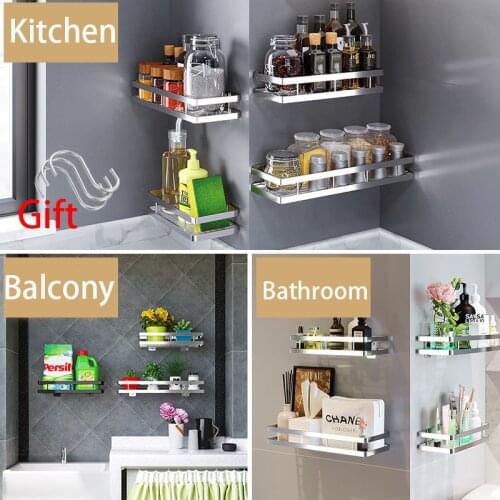 Kitchen Bathroom Shower Caddy Shelf Wall Mount Corner Organizer Storage Rack Display Rack Hanging Rack