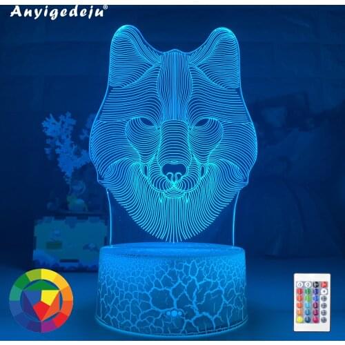 Animal Wolf 3D LED Nightlights Colorful Wolf Design Table Lamp teen wolf Illusion Battery operated Lights Bedroom Modern Decor