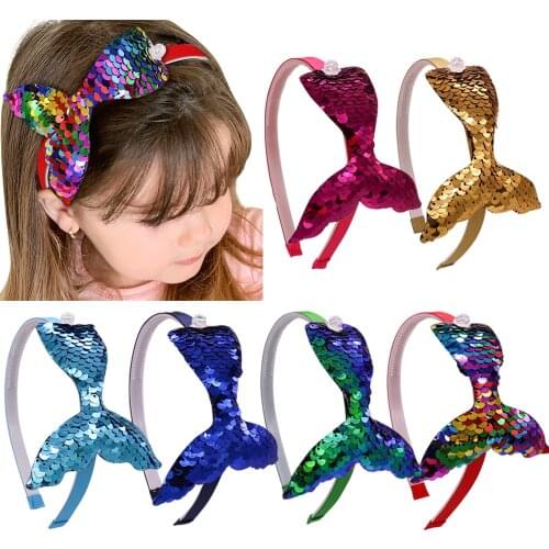 8 Pcs/Lot Sequins Hair Band For Girls Mermaid Pearls Headbands Handmade Korea Hair Hoop Kids Fashion Hair Accessories