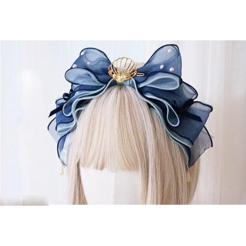 Gradient Shell Fairy Japanese Girl KC Pearl Headband Hair Hoop Sweet Lolita Nice Bow Headwear Cosplay Hair band Accessories