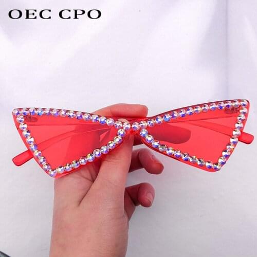 OEC CPO New Fashion Diamond Cat Eye Sunglasses For Women Brand Personality Big Rhinestone Female Eyewear UV400 Glasses O584