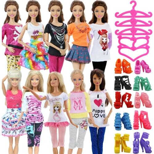 Wholesale 25 Pcs Doll Dress 10 Princess Outfits Tops Pants 10 Shoes 5 Mixed Pink Hangers Clothes for Barbie Doll Accessories Toy