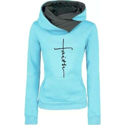 Autumn Winter Hoodies Sweatshirts Women Faith Print Sweatshirt Wram Long Sleeve Pullovers Christmas Casual Oversized Hoodie Tops