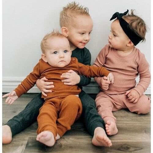 Fall Winter Baby Girl Boy Ribbed Clothes Set Solid Tops Pants Newborn Baby Clothes Cotton 2 Piece Sets Boutique Baby Outfits