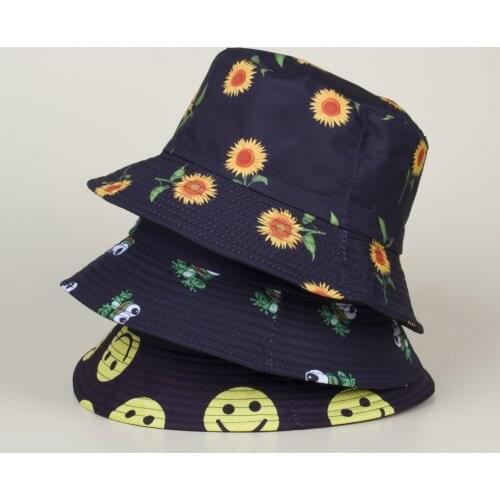 Frog Daisies Bucket Hat Women Fashion Cotton Beach Sun Hats Reversible Bob chapeau Femme Floral Panama Hat Fashion Beach Hat
