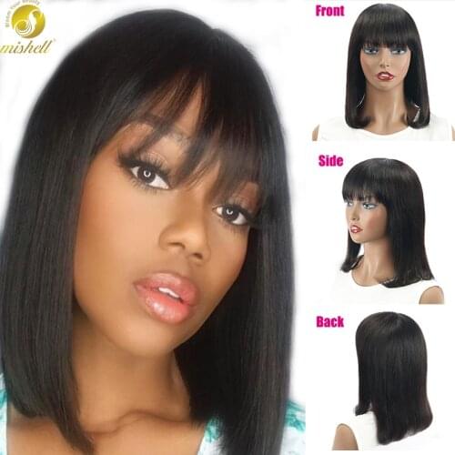 Short Fringe Bob Wigs For Black Women Natural Color Cheap Brazilian Straight Black 30 Inch Long Fringe Wig
