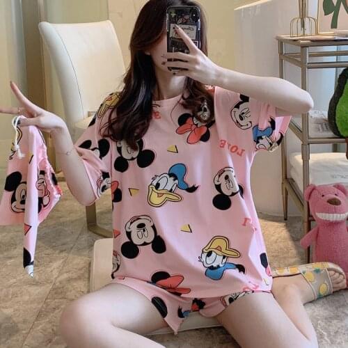 Casual Clothing Pink Minne Mouse Girl Young Women Clothes Pajamas Home Clothes Suits Outfits Cartoon Print Clothing