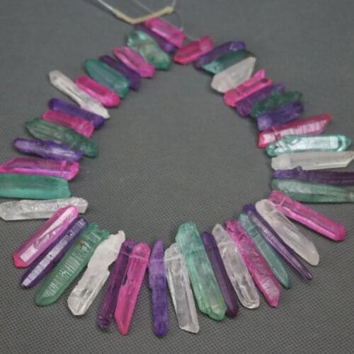 Rainbow Color Titanium AB Crystal Quartz Point Beads Rock Crystal Cut Sticks Pendant Women Jewelry Design Necklace