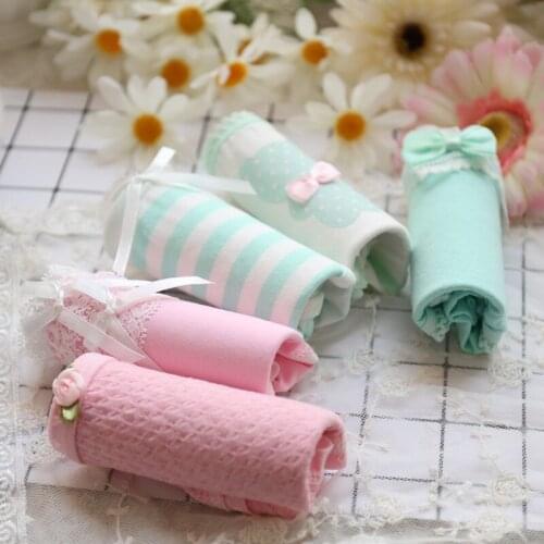 Girls Underwear 5pc/lot lace panties solid striped bowknot Low Waist Briefs Young Girl teenagers Pants children students