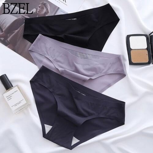 BZEL Seamless Womens Panties Sexy Low-Rise Underwear Skin-Friendly Lingerie Sports Breathable Briefs Silk Satin Underpants Sale