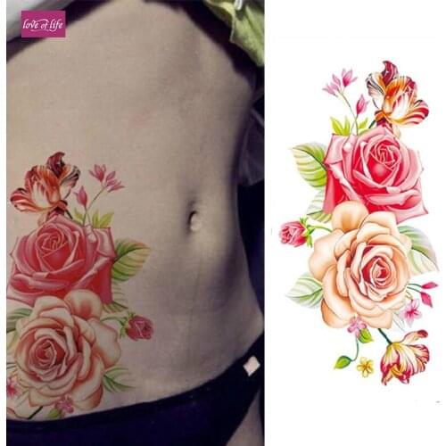 1 piece3D Temporary Tattoos Arm Red Rose Flower Tattoo Waterproof Female Body Art Tattoo
