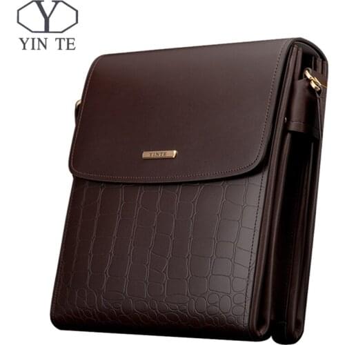 YINTE Fashion Mens Messenger Bag Leather Shoulder Business HandBags Brown Color Small Crossbody Shoulder Men Portfolio T8245-2
