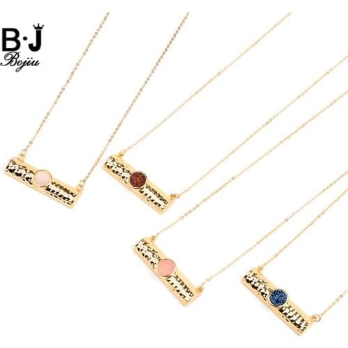 BOJIU 10 Colors Natural Druzy Stone Short Pendant Necklaces For Women Gold-color Copper Chain & Bar Bijou Choker Necklace NKS217