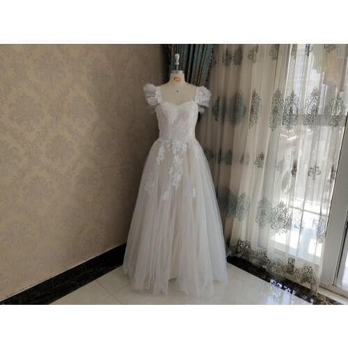 ZJ9202 2020 2021 Sexy Sweetheart Lace A Line Wedding Dresses Off Shoulder Sleeveless Tulle Wedding Gowns for Brides Formal Dress