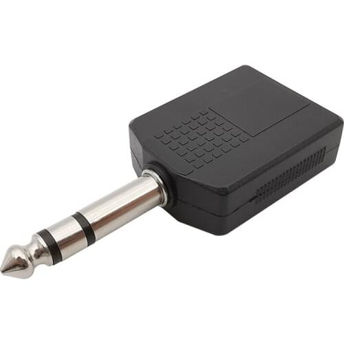 1Pcs 6.35mm Male Plug TRS to Dual 6.35mm 1/4Inch Female Jack Stereo Audio Signal Splitter Connector Black