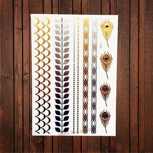 1PC Sexy Healthy HEnna Silver LEaf Bracelet Chains Designs Gold Tattoo Paste Women Body Arm Sleeve Tattoo Jewelry Stickers AYH49