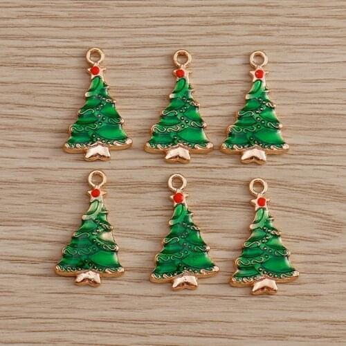10pcs 14*24mm Pine Tree Charms for Necklaces Pendants Bracelets Enamel Charms Handmade DIY Jewelry Making Christmas Decoration