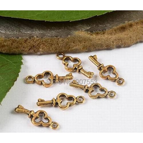 100pcs dark gold-tone key charms h1972