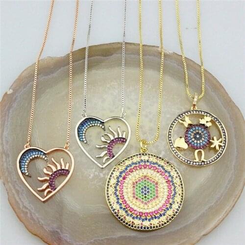 16inch 5str/lot Cz large pendant necklace,cubic zirconia micro pave charm necklace,handmade diy cz jewelry