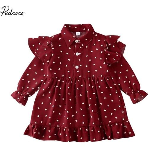 2020 Fashion Toddler Kids Baby Girls Dress 1-6Y Spring Summer Little Hearts Shirt Ruffle Princess Party Pageant Dress Sundress