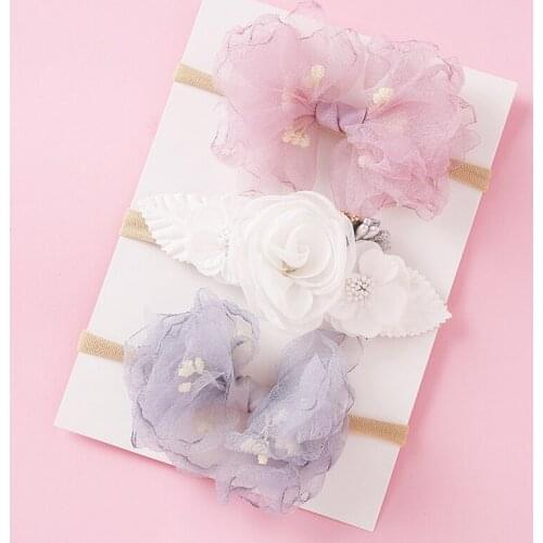Flower Baby Headband Lace Hairbands For Girls Thin Nylon Hair Accessories Cute Newborn Photo Props Infant Party Head Band 3PCS