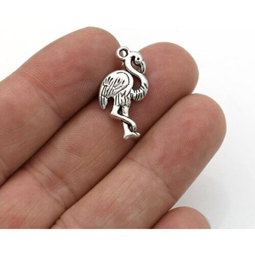 30pcs Antique Silver Plated Flamingo Charm Pendants for Bracelet Jewelry Accessories Making DIY 24x12mm