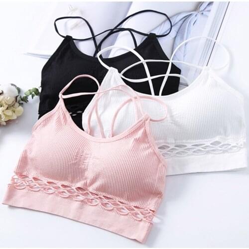 Hollow Fishnet Sexy Bra Crop Top Bustier Cross Back Strap Vest Sling Breathable Sport Threaded Corset Flexible