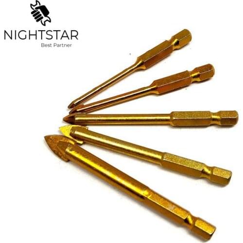 Binoax 5pcs Gold-plated Coated Glass Drill Bits Set 3/4/6/8/10mm with Hex Shank for Ceramic Tile Marble Mirror Glass