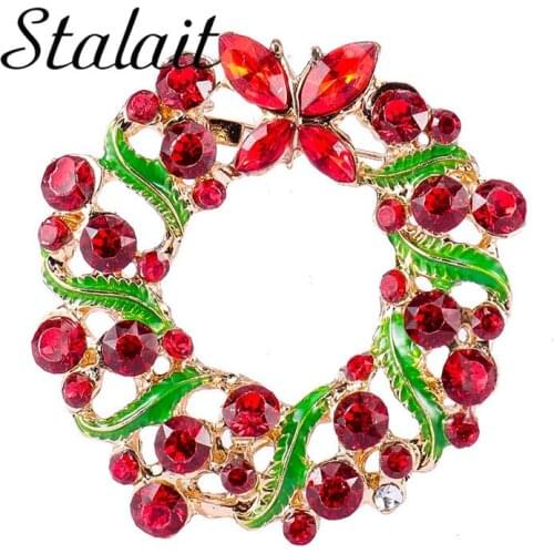 Creative Fashion Leaf Wreath Crystal Brooch Pin For Female Child Cute Butterfly Inlay Rhinestone Alloy Brooch Clothes Jewelry