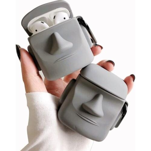 For AirPod 1 2 Case 3D Easter Island Stone Statue Soft Silicone Earphone Cases For Apple Airpods Case Cute Cover Funda Keychain