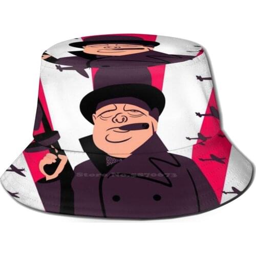 Churchill With A Gun Uv Protection Foldable Bucket Hats Women Men Winston Churchill Churchill Gun Gun Machine Gun War World War