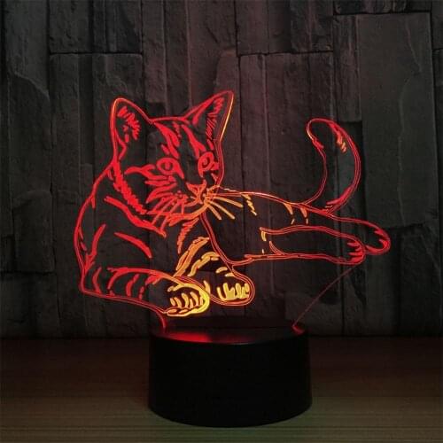 Colorful Cute Cats 3D Illusion Desk Ornament Decor Lamp Acrylic Touch Switch LED Night Light Transparent Lampka Nocna Kids Gift