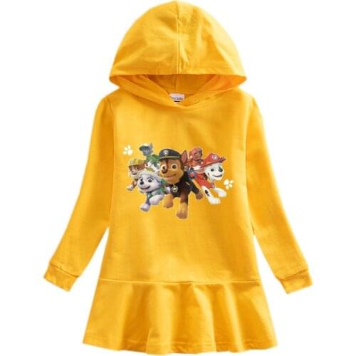 PAW PATROL Cartoon Print Girl Kid Cotton Hoodie Dress with Pleated Hemline Long Sleeve Baby Child Sweatshirt Dress