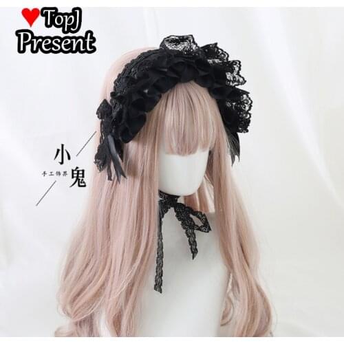 Lolita Japanese elegant hairhoop Lolita lace Butterfly Hair Band white flowers and black Lolita cosplay accessory