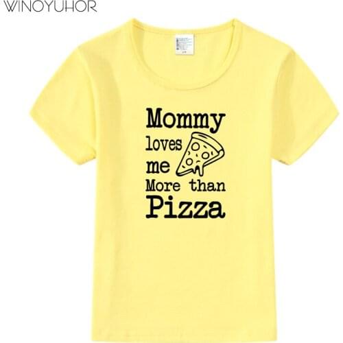 Mommy Loves Me More Than Pizza Print T-shirt Baby Boys Girls Short Sleeve T Shirt Toddler Children Funny Casual O-neck Tshirt