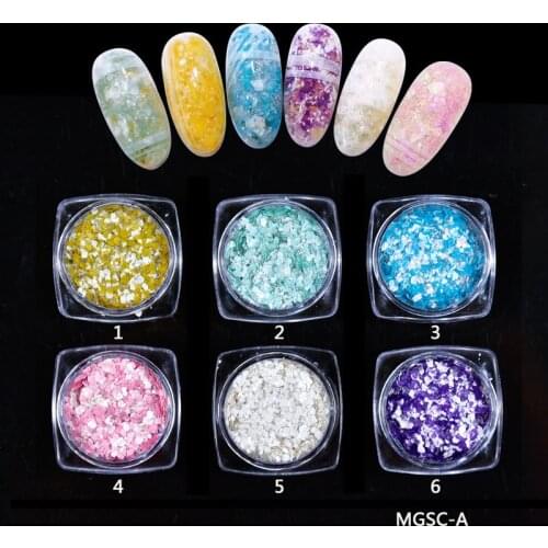 6colors Mica Flakes- Marshmallow Marble Stone Nail Flakes Glitter Cotton Candy Nail Sequins Dust Manicure Nails Art Decorations