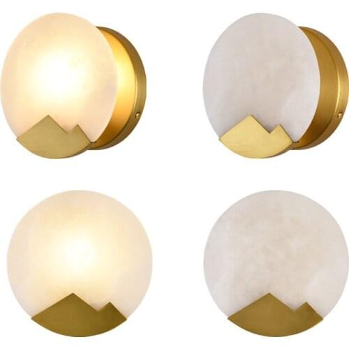 Ivanovwa Round Marble Wall Lights Creative Living Room Bedroom Corridor Aisle Moon Model Luminaire Nordic Copper LED Wall Lamp