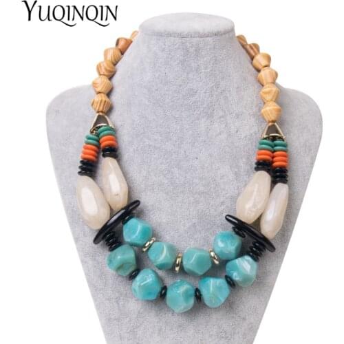Short Fashion Beaded Chokers Necklaces for Women Acrylic African Green Stone Necklace Jewelry Bead Layered Necklace Wooded