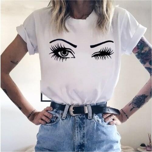 Beauty 90s Print Aesthetic Eyelashes T-shirt Harajuku Ulzang Makeup Art Eyelashes Funny T-shirt Female Lady Kawaii T-shirt