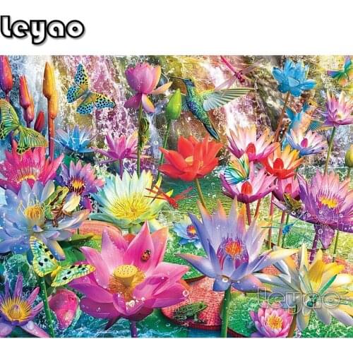 Beautuful Lotus pond frog lanscape DIY Diamond Painting Full Round Beaded Embroidery Kits 5D Square Round Drill